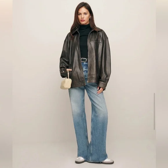 Reformation veda marco oversized leather bomber jacket